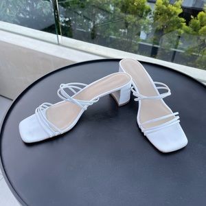 reformation white low strappy block heels